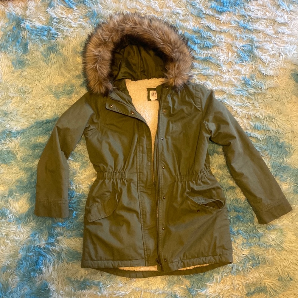 GAP Kids XL Shearing lined coat with faux fur trim